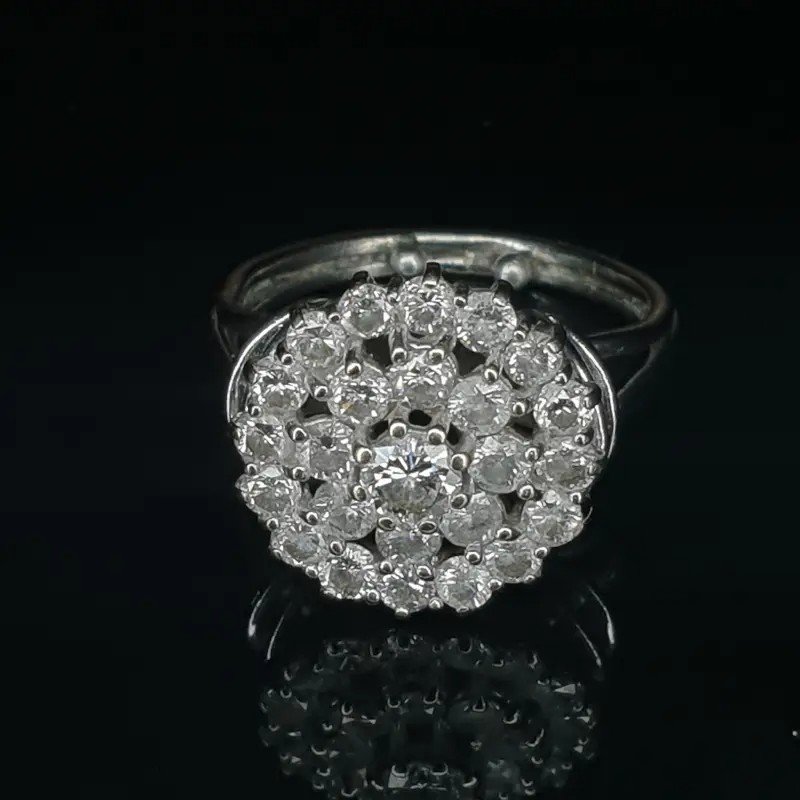 Dawn Ring (vintage) - 750 White Gold With 25 Diamonds (mid 20th Century)-photo-2