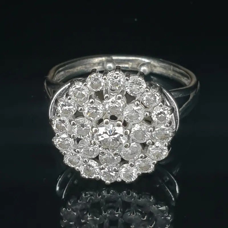 Dawn Ring (vintage) - 750 White Gold With 25 Diamonds (mid 20th Century)-photo-3