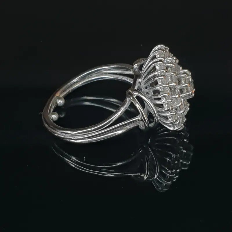 Dawn Ring (vintage) - 750 White Gold With 25 Diamonds (mid 20th Century)-photo-4
