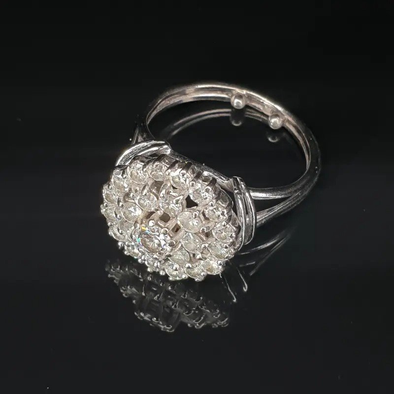 Dawn Ring (vintage) - 750 White Gold With 25 Diamonds (mid 20th Century)