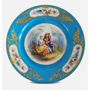 Assiette En Porcelaine Peinte à La Main Dans Le Style Sèvres De La Seconde Moitié Du XIXe Siècl