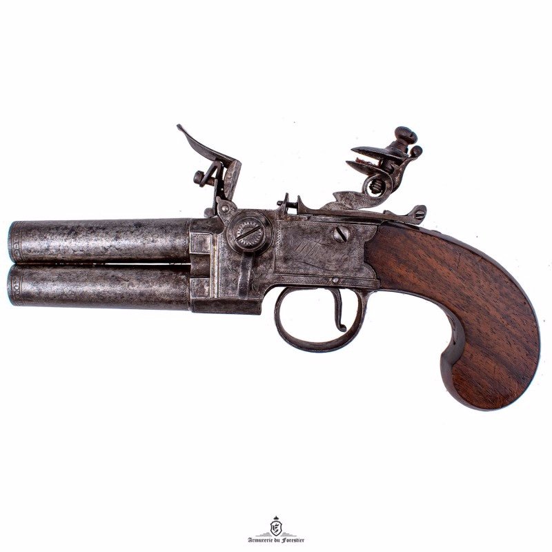 Flintlock Double-barrel Pistol Signed Wheeler Circa 1800-photo-2