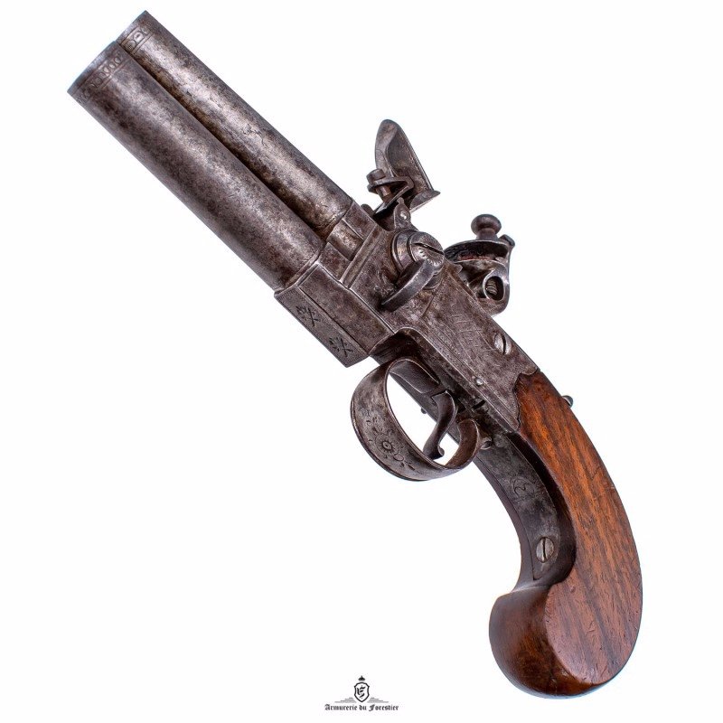 Flintlock Double-barrel Pistol Signed Wheeler Circa 1800-photo-4