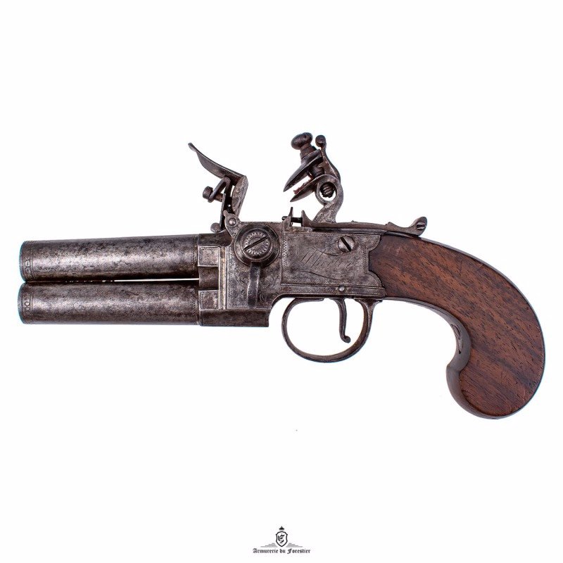 Flintlock Double-barrel Pistol Signed Wheeler Circa 1800-photo-2