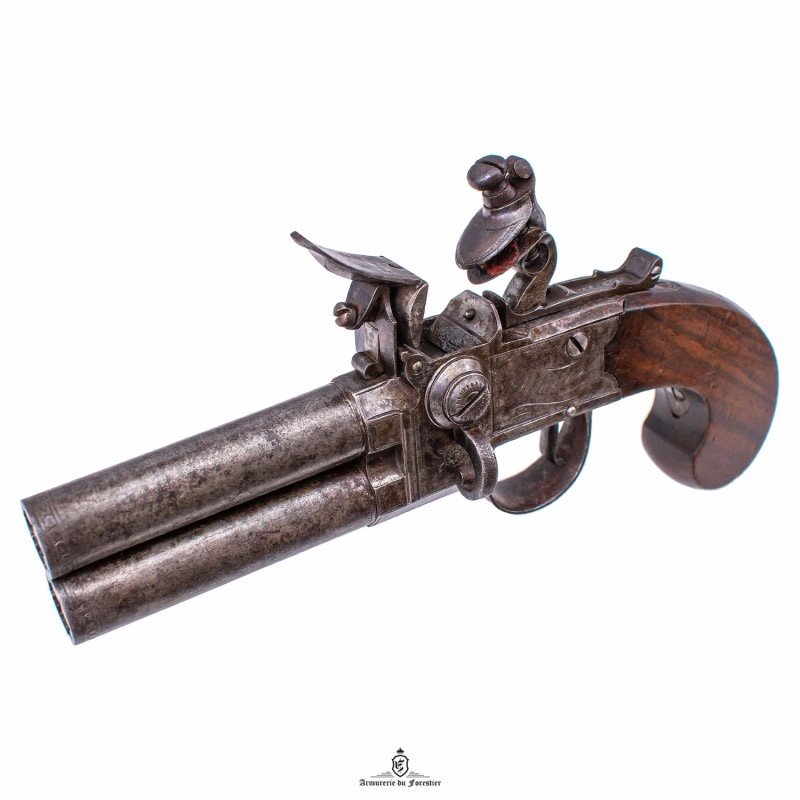 Flintlock Double-barrel Pistol Signed Wheeler Circa 1800-photo-3
