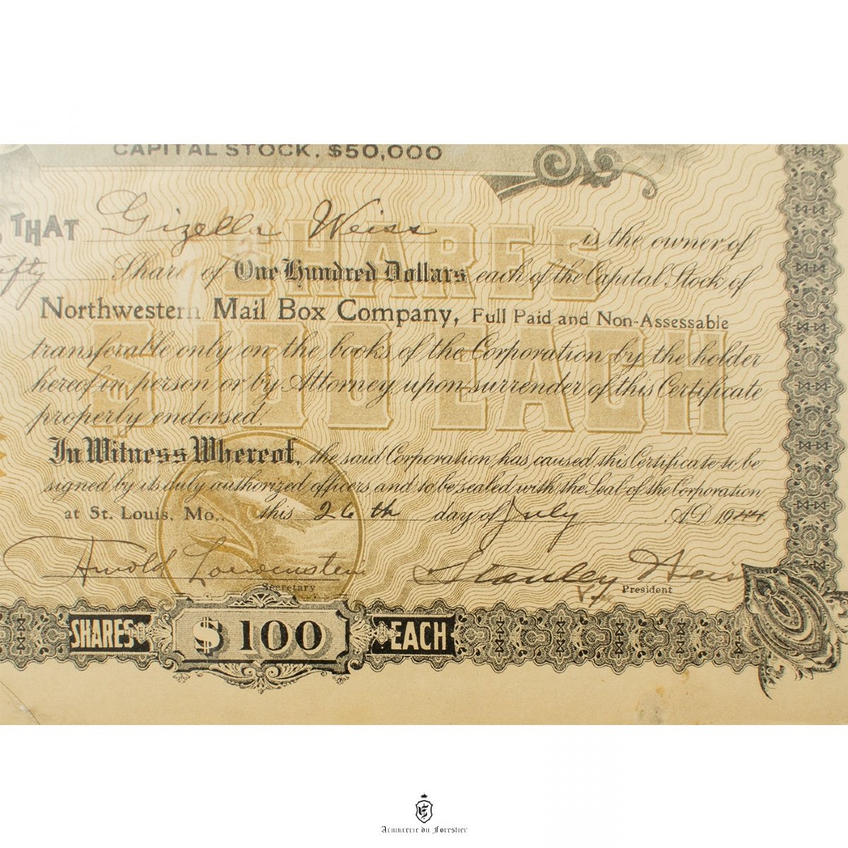 Northwestern Mail Box Company Share - Missouri - Usa - 1944-photo-2