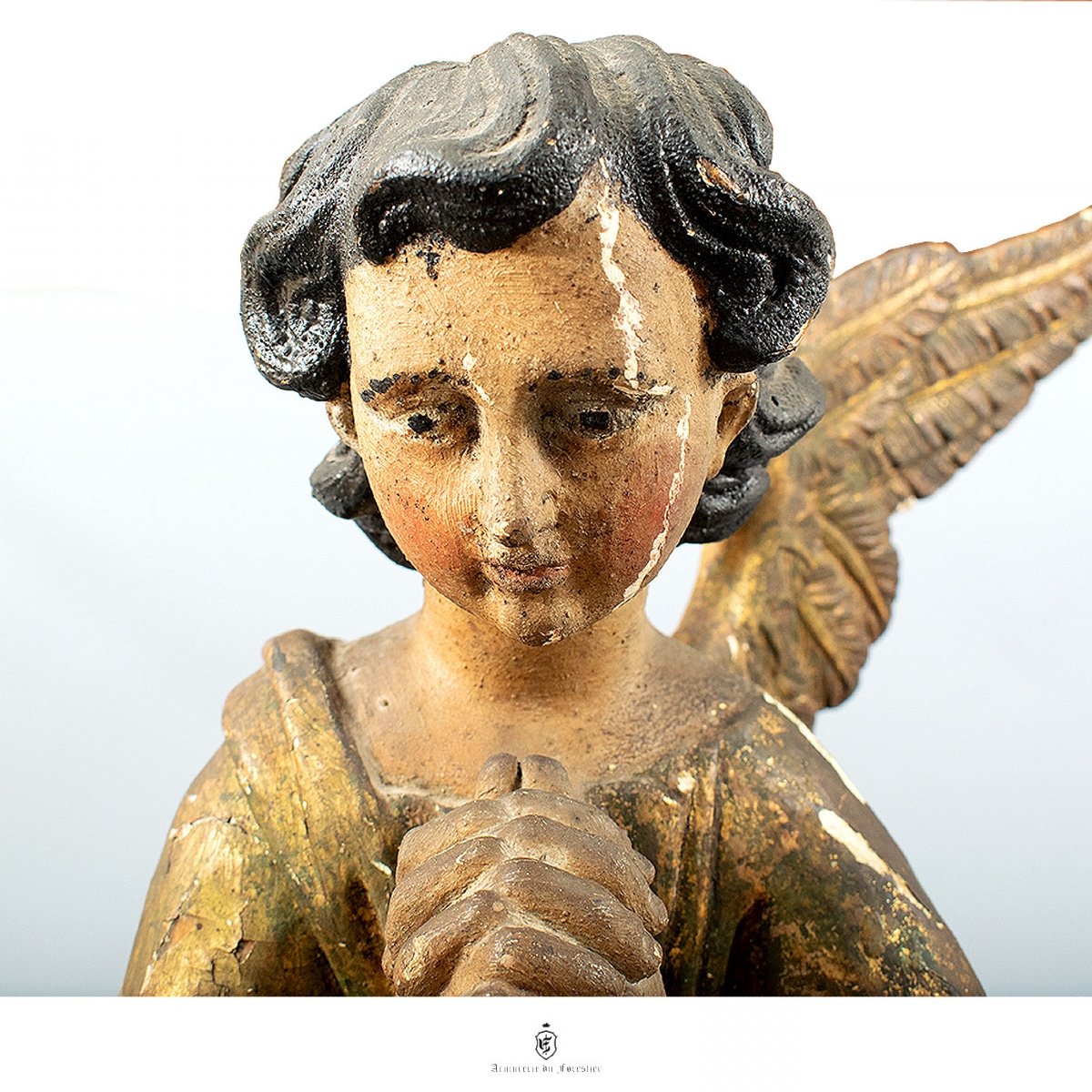 Angel Sculpture In Polychrome Wood From XVIIth - XVIIIth Century-photo-2