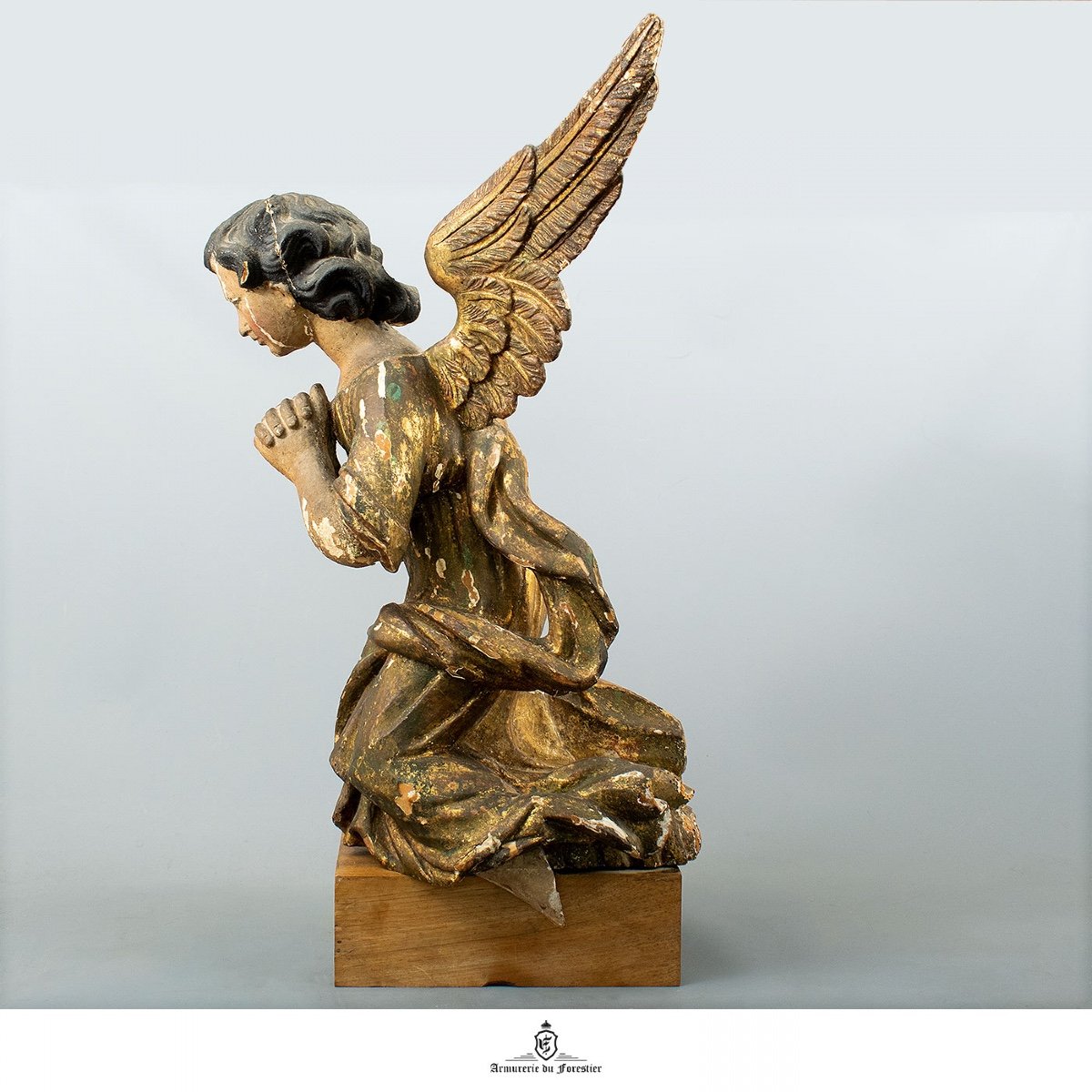 Angel Sculpture In Polychrome Wood From XVIIth - XVIIIth Century-photo-3