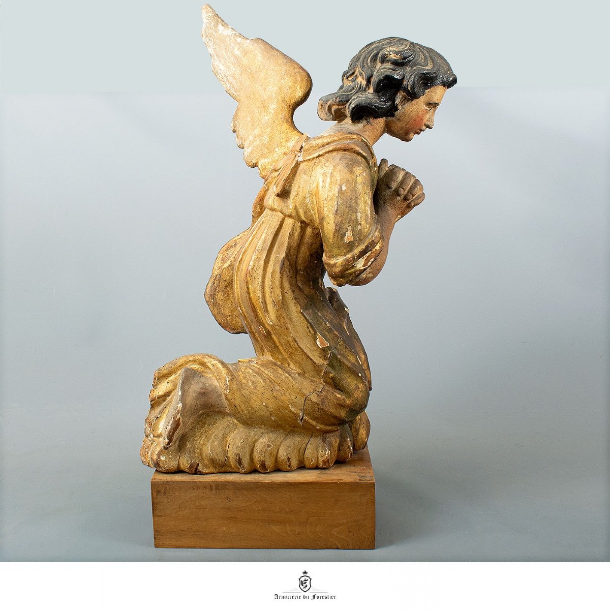 Angel Sculpture In Polychrome Wood From XVIIth - XVIIIth Century-photo-4