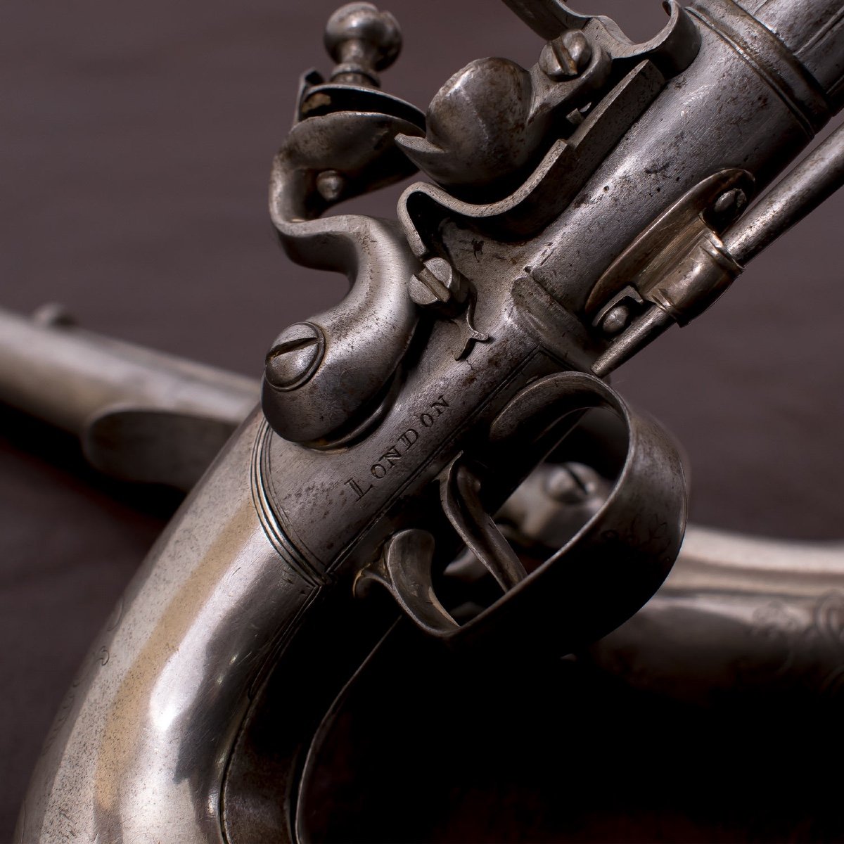 Pair Of Queen Anne Type All Metal Pistols Signed London-photo-4