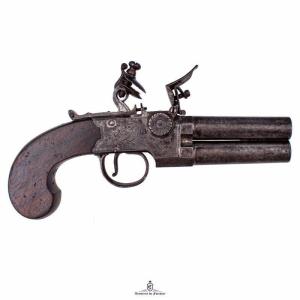Pistolet à Silex Double-canon Superosés Signé Wheeler Circa 1800