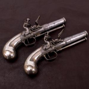 Pair Of Queen Anne Type All Metal Pistols Signed London