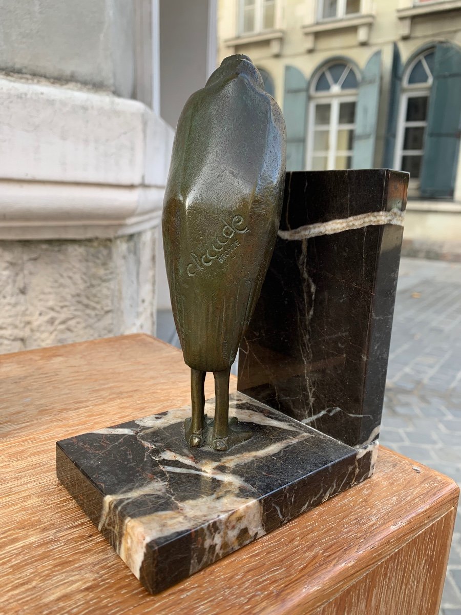 Art Deco Bronze Bookends Signed Claude-photo-2