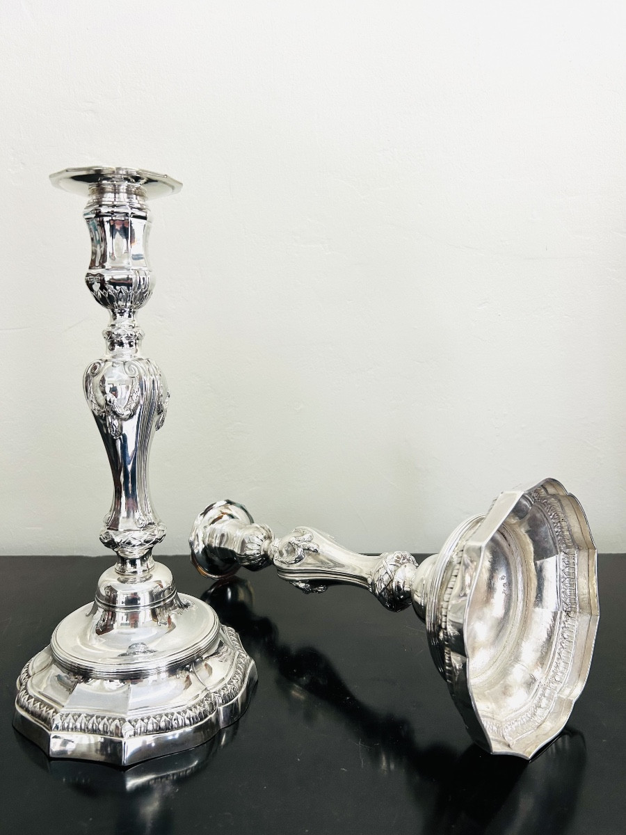 Pair Of Silver Torches, Lille, 18th Century-photo-2