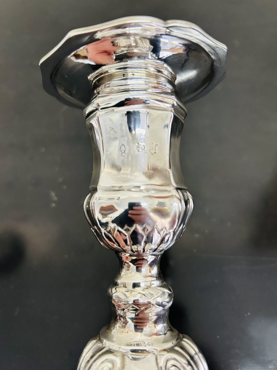 Pair Of Silver Torches, Lille, 18th Century-photo-1