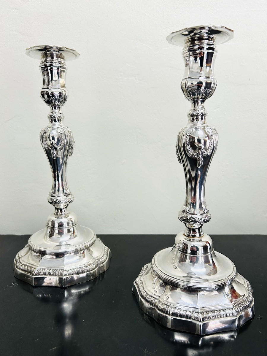 Pair Of Silver Torches, Lille, 18th Century