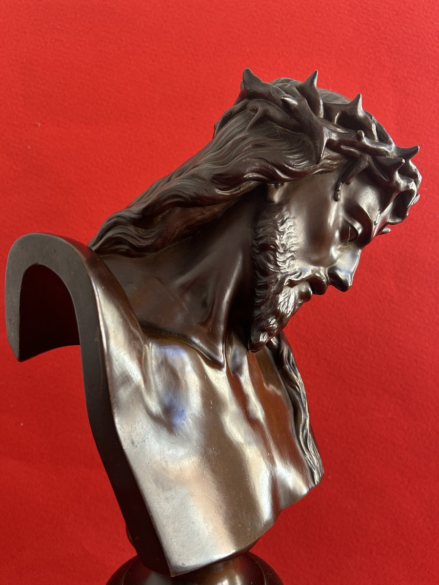 Buste Christ en Bronze et Marbre