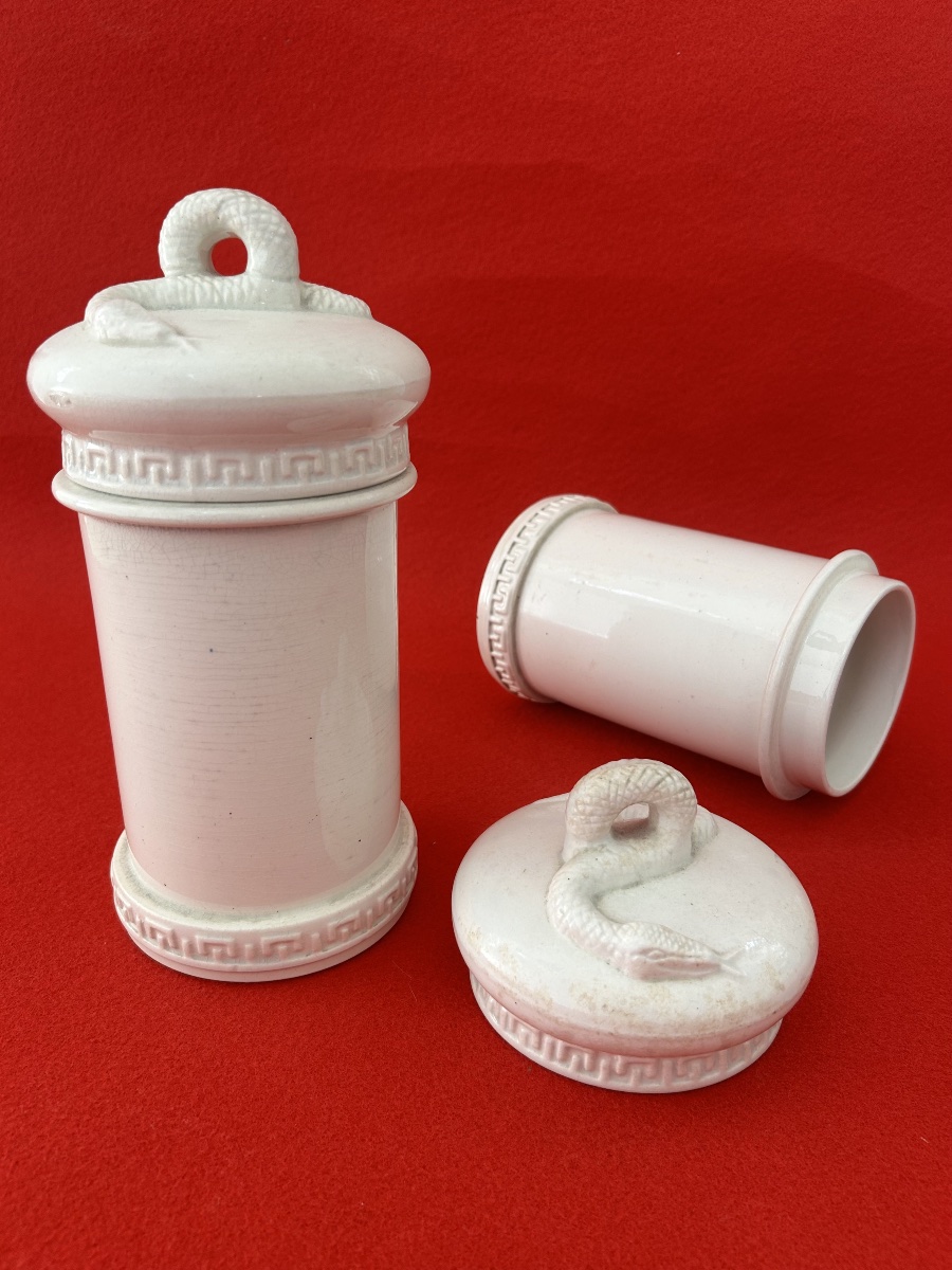  Pair Of Earthenware Pharmacy Jars (douai?) 19th Century