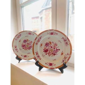 Chine Paire  Assiettes 18ème Famille Rose Cp Des Indes 