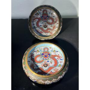 Pair Of Chinese Cloisonné Bronze Cups
