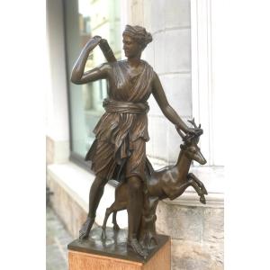 Important Bronze Sculpture Diana The Huntress (barbedienne & Collas) 