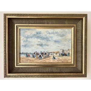 Huile sur toile « Scène de Plage en Normandie »