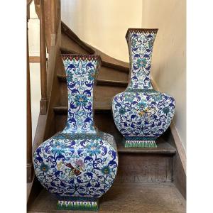 Pair Of Vases With Chinese Enamel Work