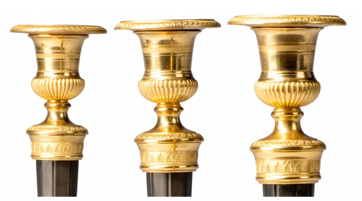 A Set Of Four Empire Ormolu And Patinated-bronze Candlesticks- Early 19th Century-photo-3