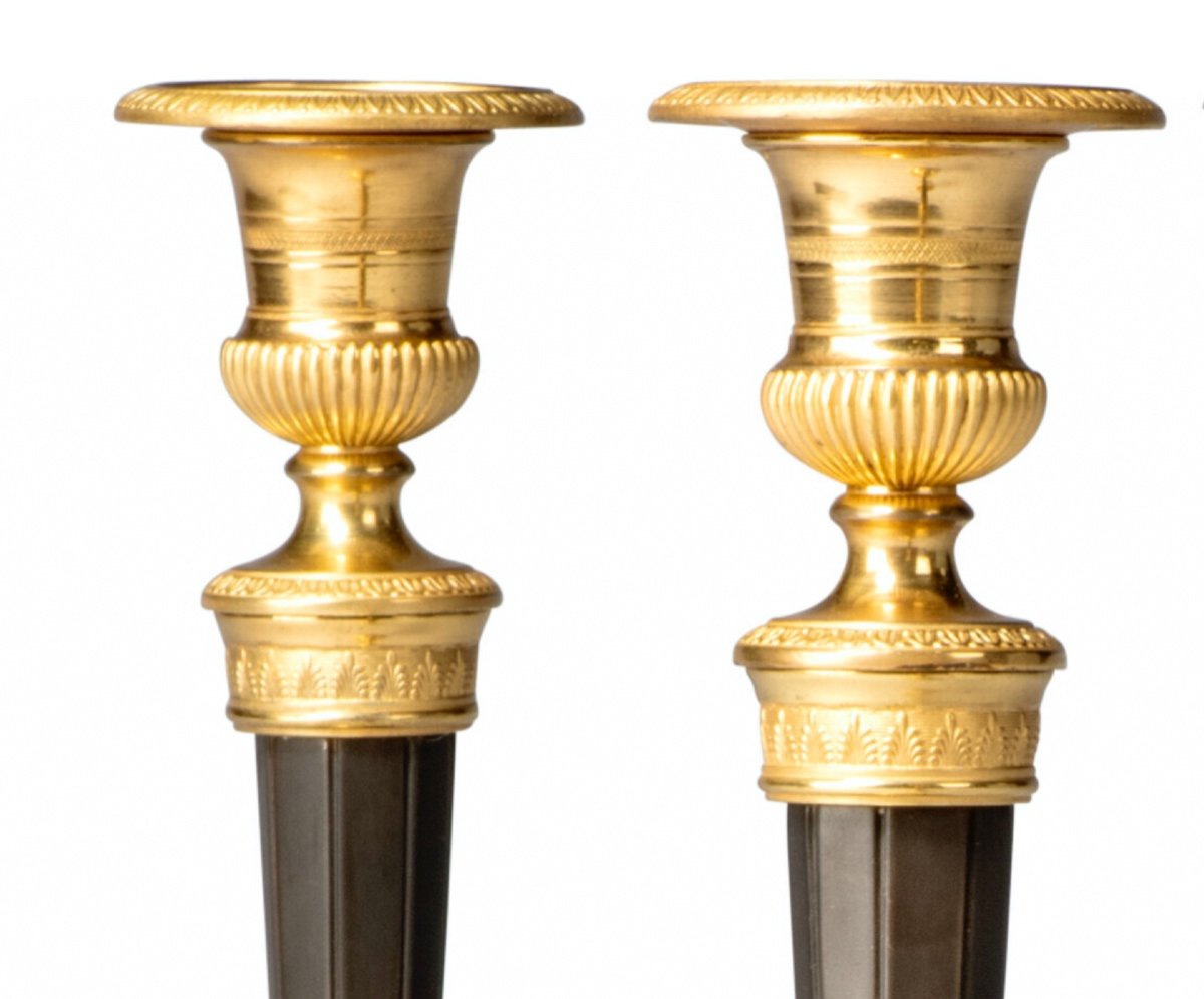A Set Of Four Empire Ormolu And Patinated-bronze Candlesticks- Early 19th Century-photo-4