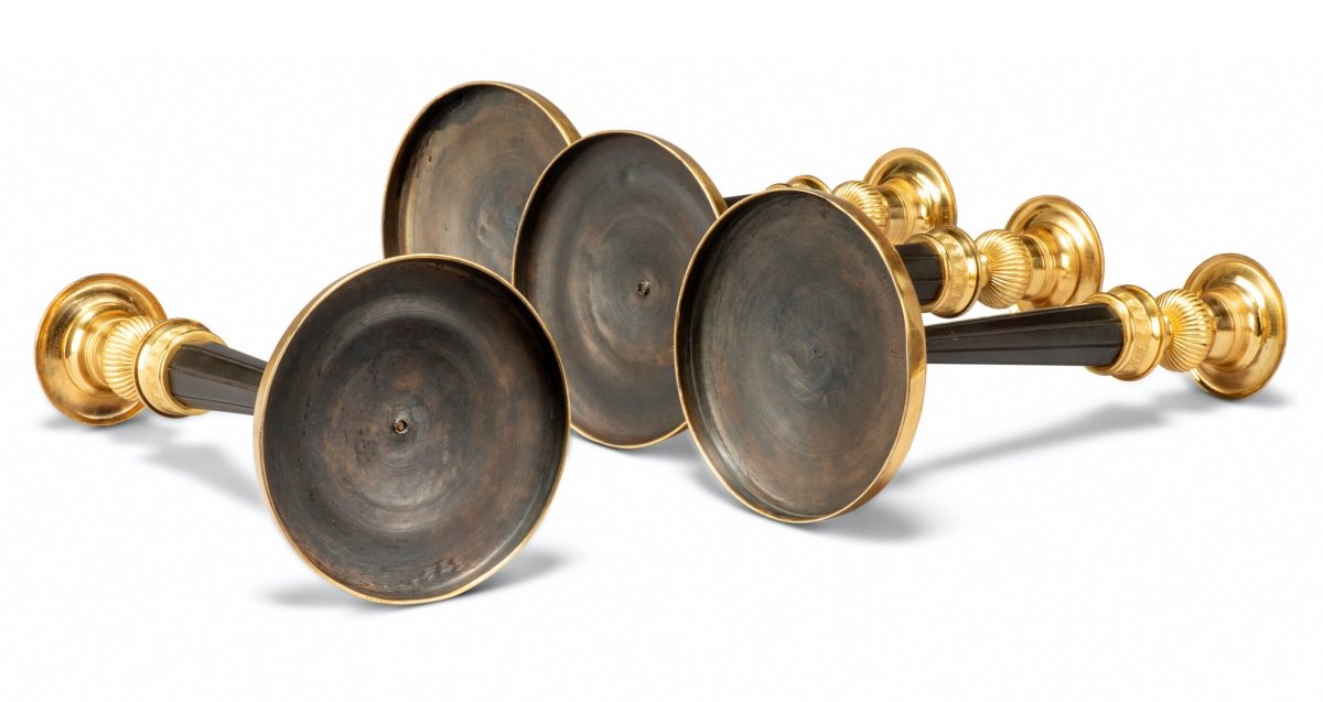 A Set Of Four Empire Ormolu And Patinated-bronze Candlesticks- Early 19th Century-photo-2