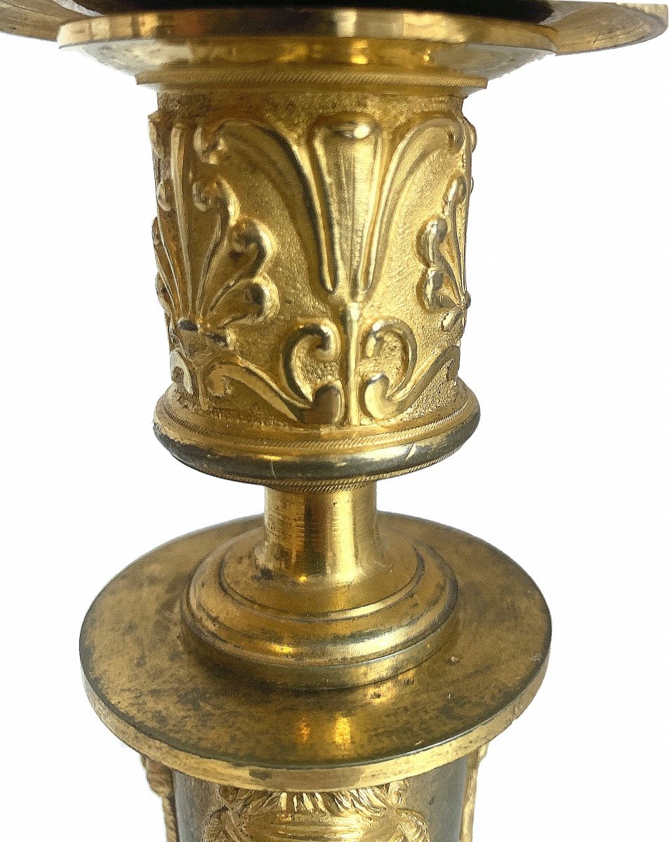 An Empire Gilt Bronze Pair Of Candlesticks-photo-2