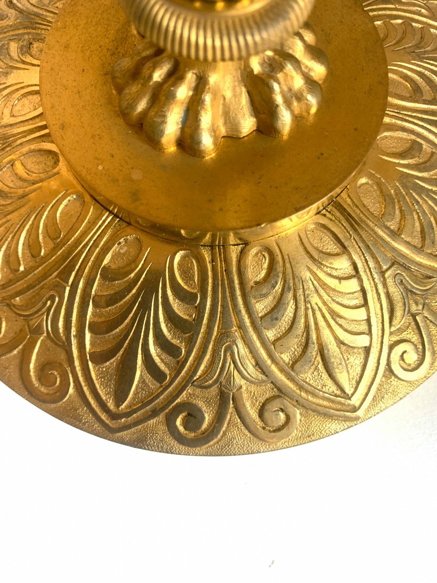 An Empire Gilt Bronze Pair Of Candlesticks-photo-4