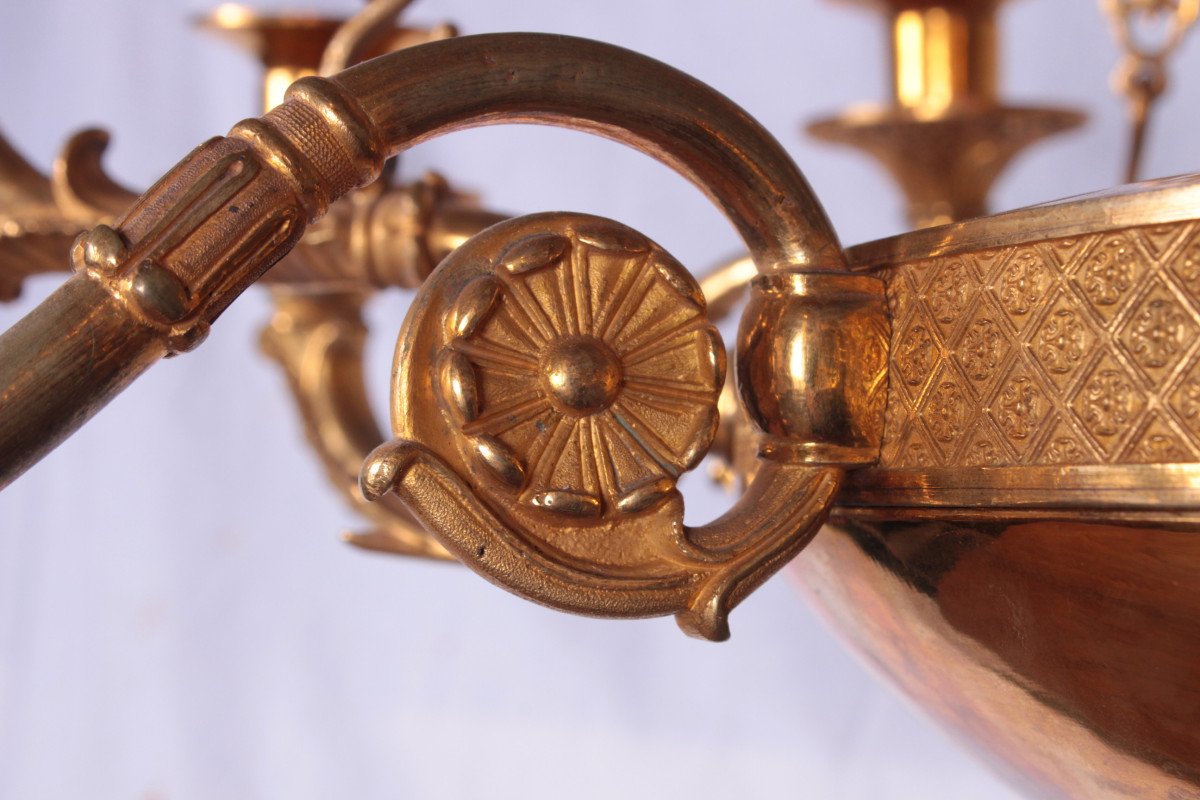 Lustre En Bronze Doré à douze lumières d'Époque Empire-photo-1