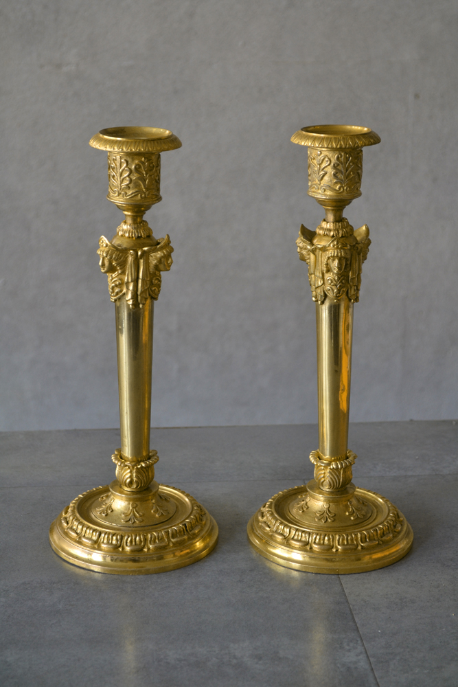 Pair Of Gilt Bronze Candlesticks - Russia Early 19th Century