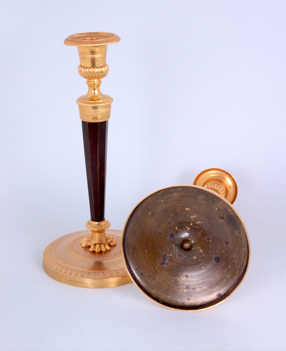 A Pair Of Empire Gilt And Patinated Bronze Candlesticks, By Claude Galle (1759-1815)-photo-1