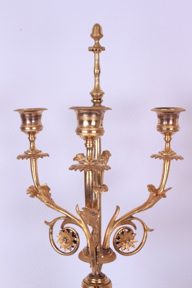 A Fine Pair Of Marble And Ormolu  And Patinated Bronze Directoire Period Candelabra-photo-1