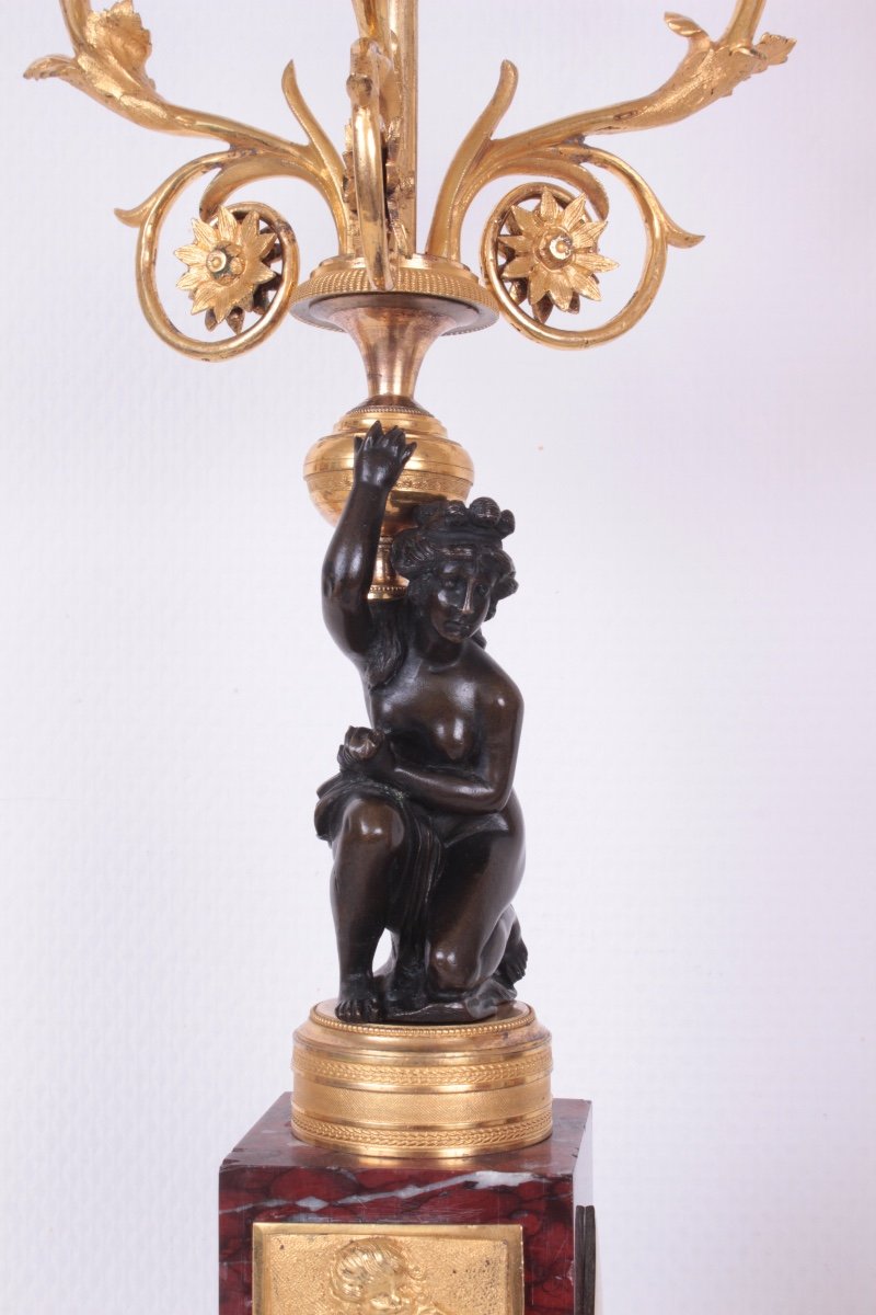 A Fine Pair Of Marble And Ormolu  And Patinated Bronze Directoire Period Candelabra-photo-3