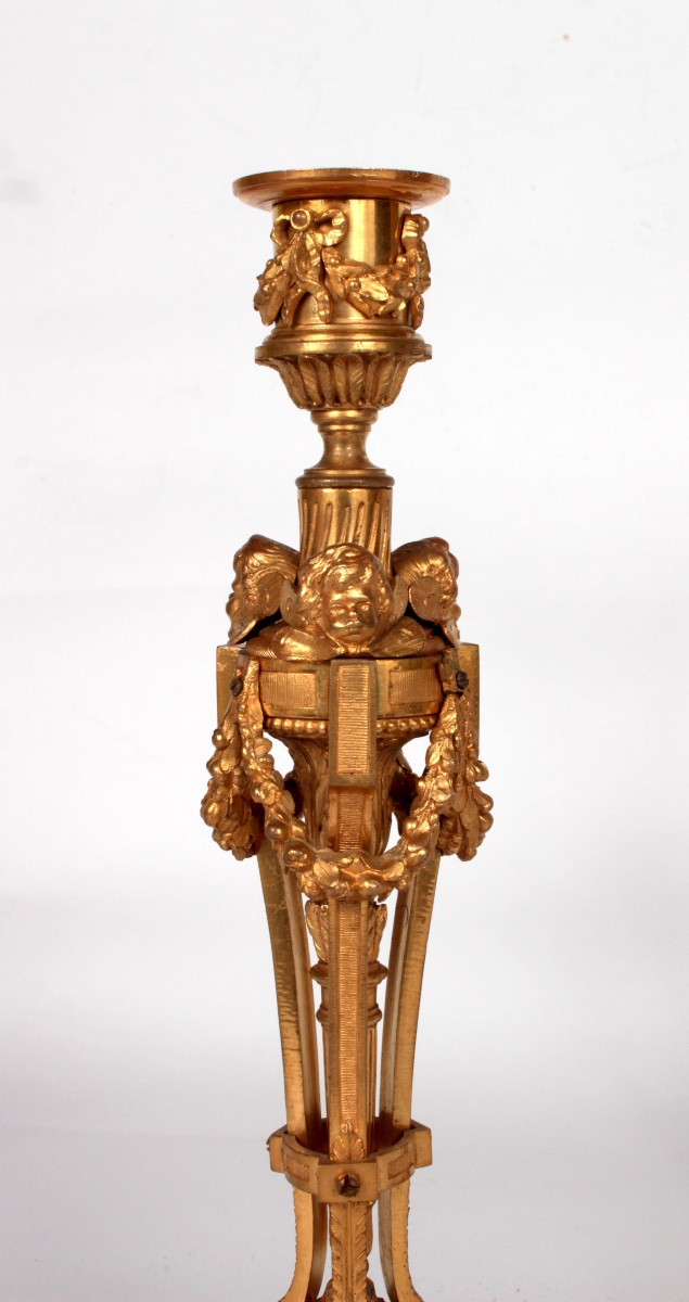 PAIRE DE FLAMBEAUX DE STYLE LOUIS XVI PREMIERE MOITIE DU XIXe SIECLE-photo-2