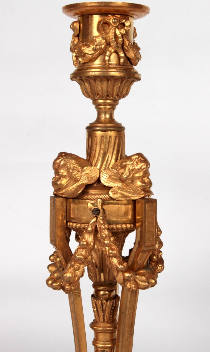 PAIRE DE FLAMBEAUX DE STYLE LOUIS XVI PREMIERE MOITIE DU XIXe SIECLE-photo-3