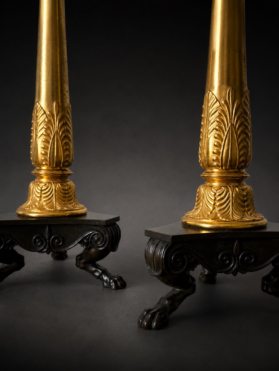 A Pair  Of Empire Gilt And Patinated Bronze Candlesticks-photo-2