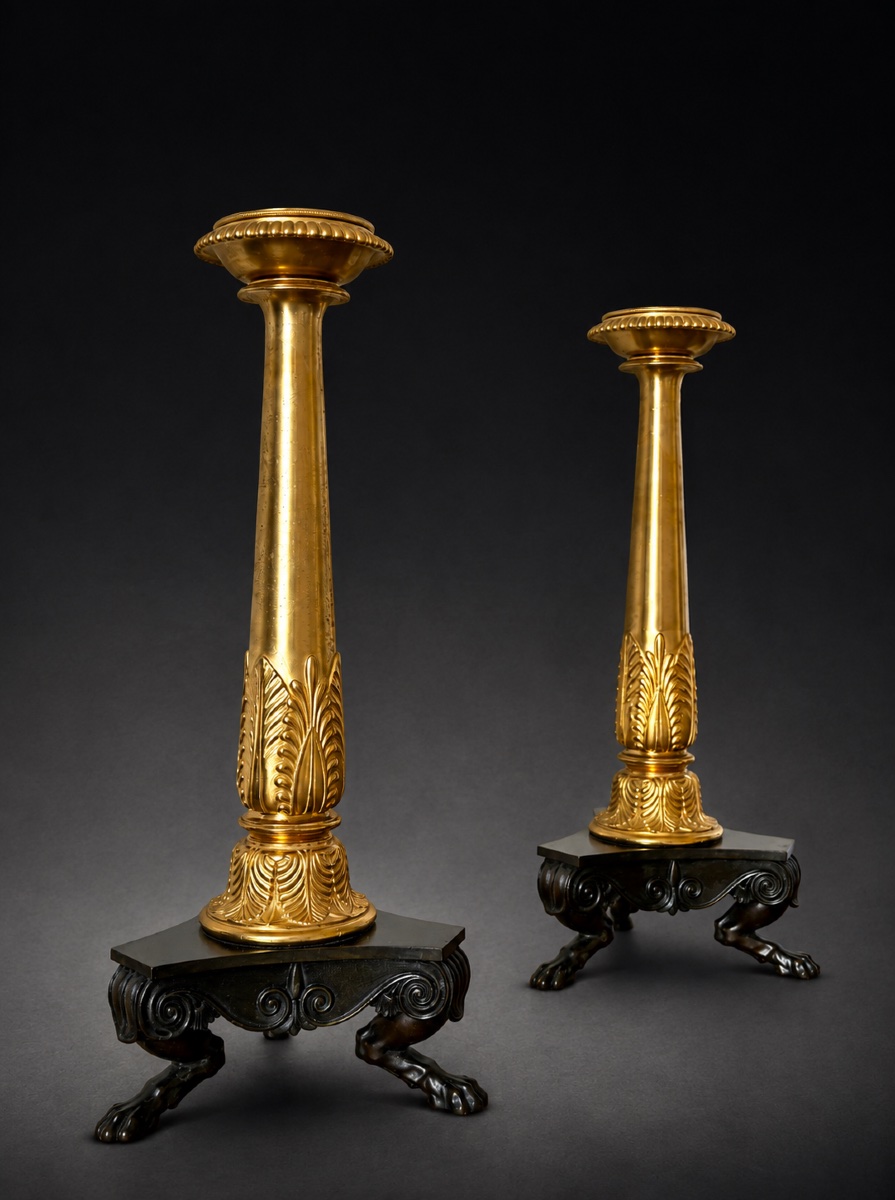 A Pair  Of Empire Gilt And Patinated Bronze Candlesticks