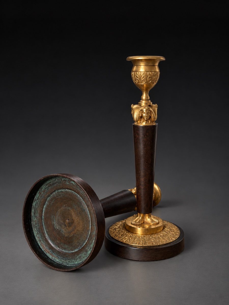 Pair Of Egyptian Candlesticks From The Empire Period, ‘retour D’egypte’. Circa 1805-photo-2