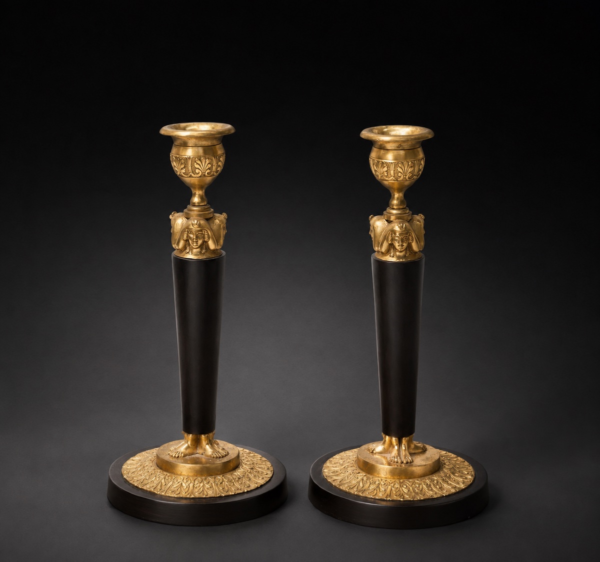 Pair Of Egyptian Candlesticks From The Empire Period, ‘retour D’egypte’. Circa 1805