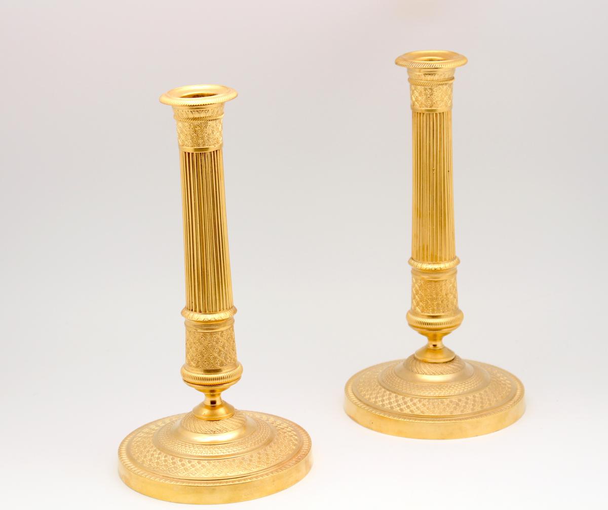 Pair Of Charles X Gilt Bronze Candlesticks 