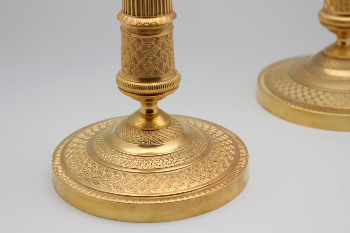 Pair Of Charles X Gilt Bronze Candlesticks -photo-2