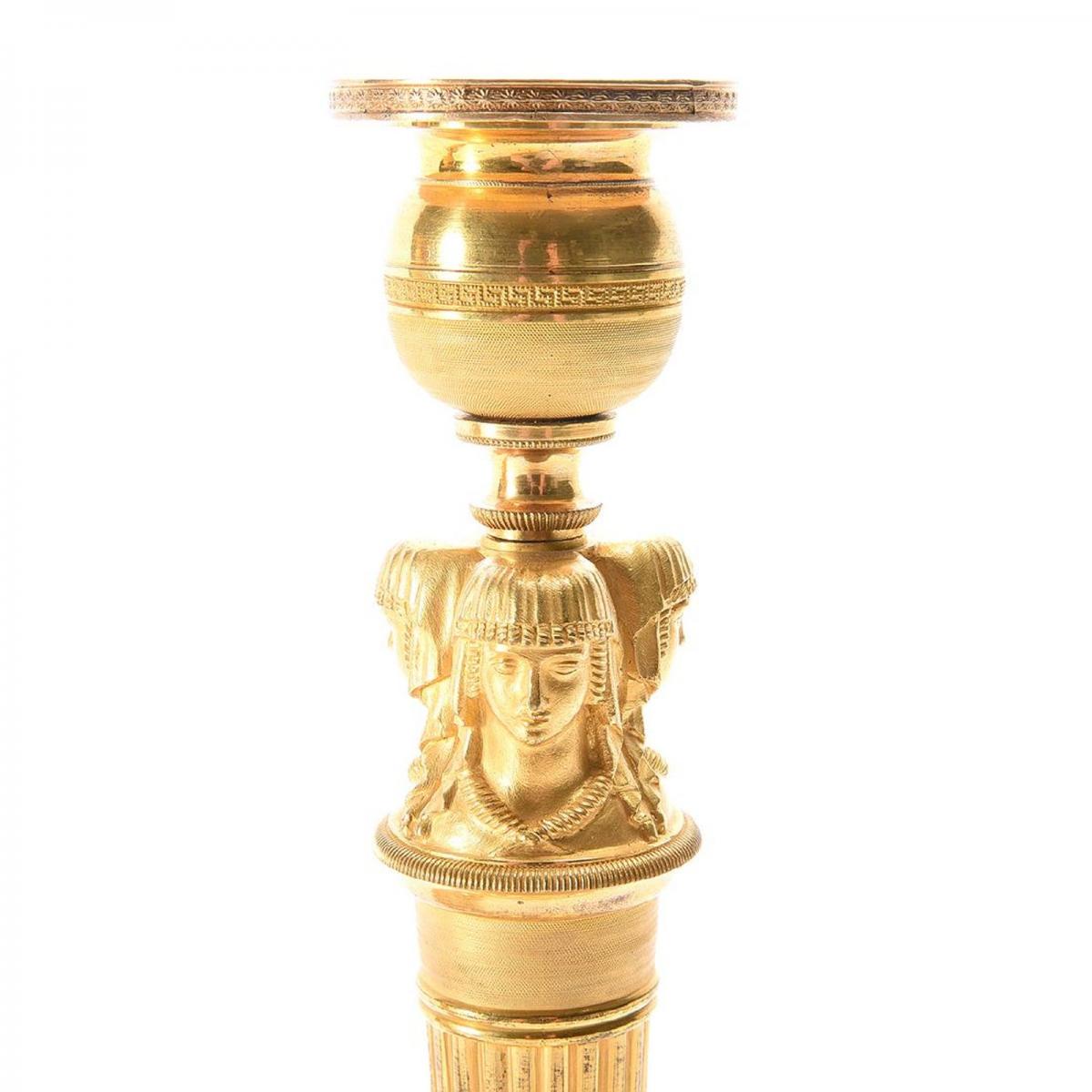 Pair Of Directoire Gilt Bronze Candlesticks-photo-2