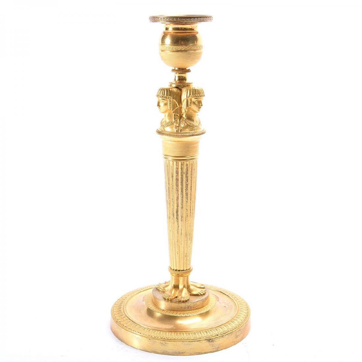 Pair Of Directoire Gilt Bronze Candlesticks-photo-4