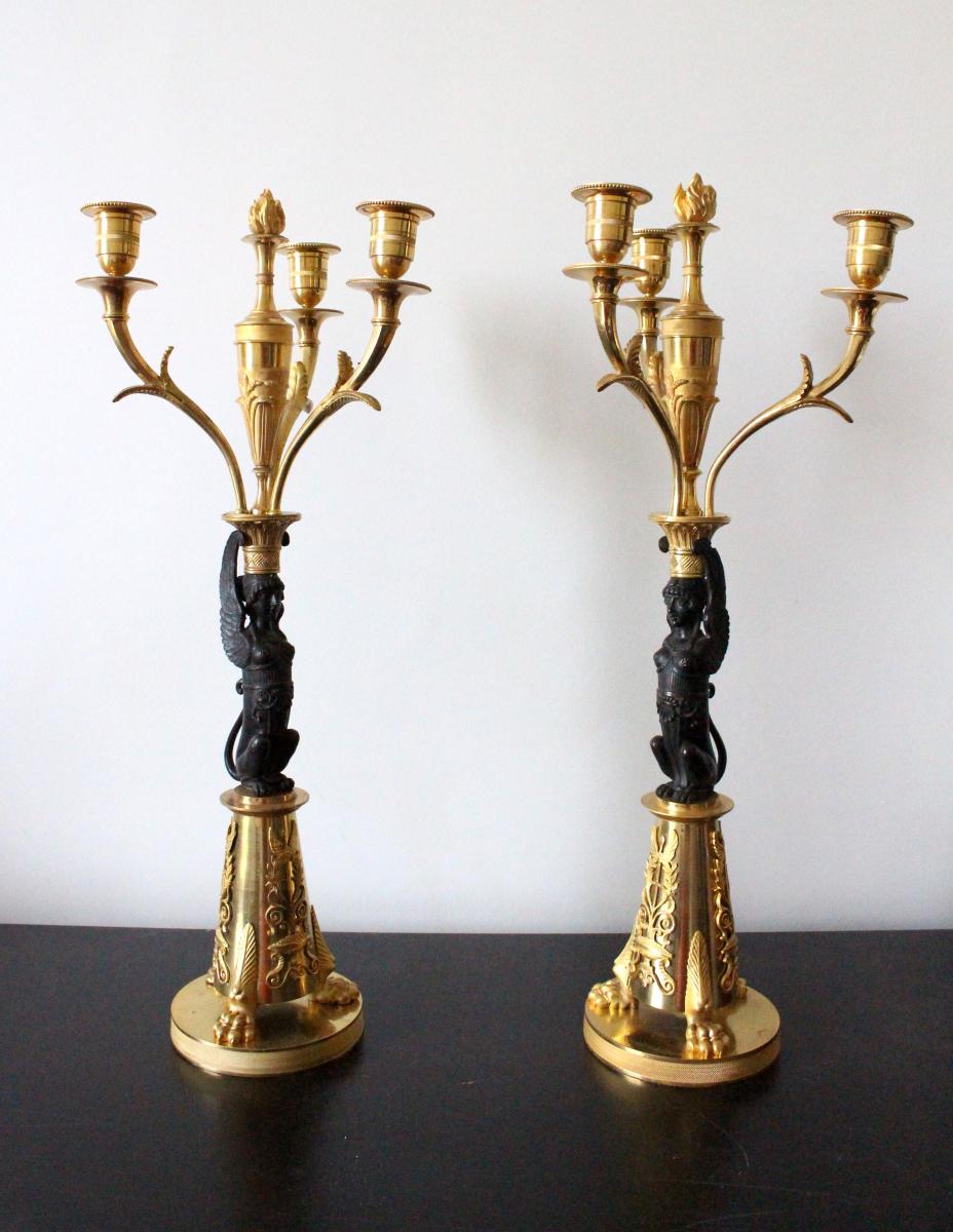 Paire De Candélabres d'Epoque Consulat - Empire