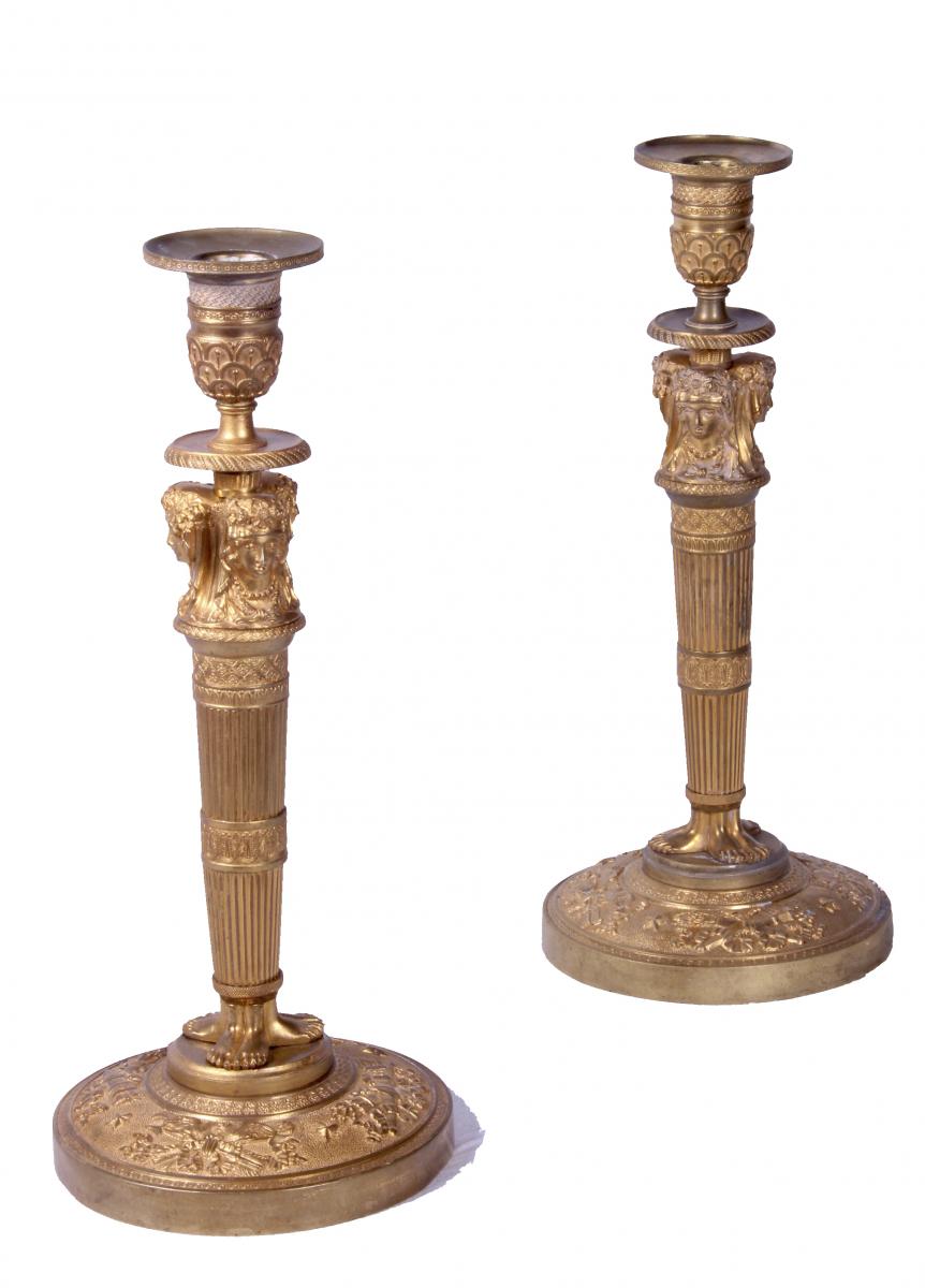 A Pair Of Empire Gilt Bronze Candlesticks