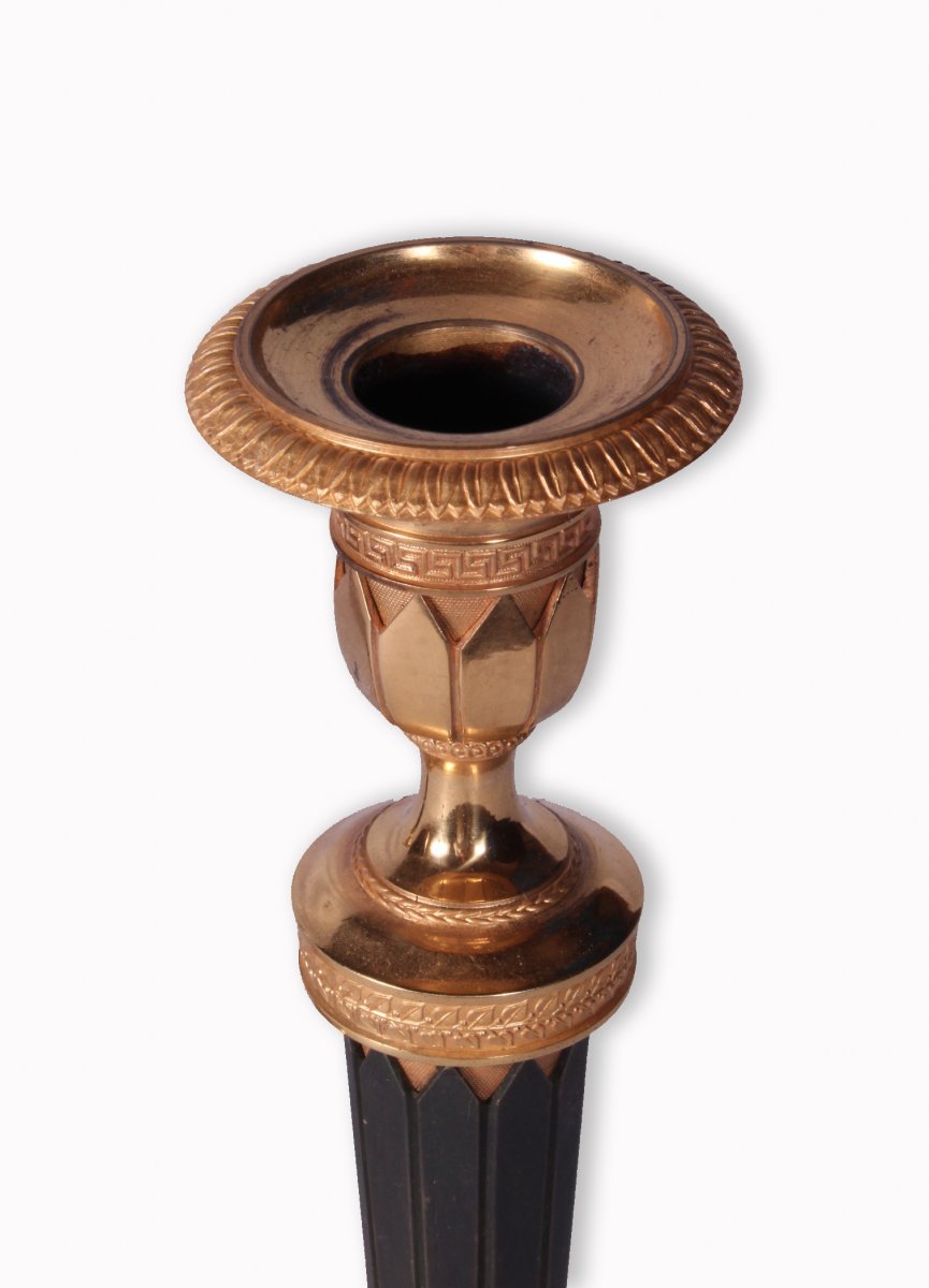 A Pair Of  Empire  Gilt Bronze Candlesticks.-photo-1